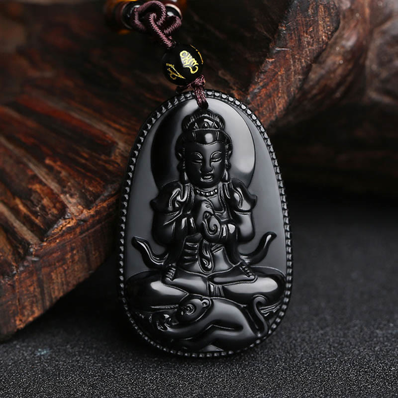 KarmaRipple's Chinese Zodiac Natal Buddha Authentic Black Obsidian Purification Pendant Necklace p34