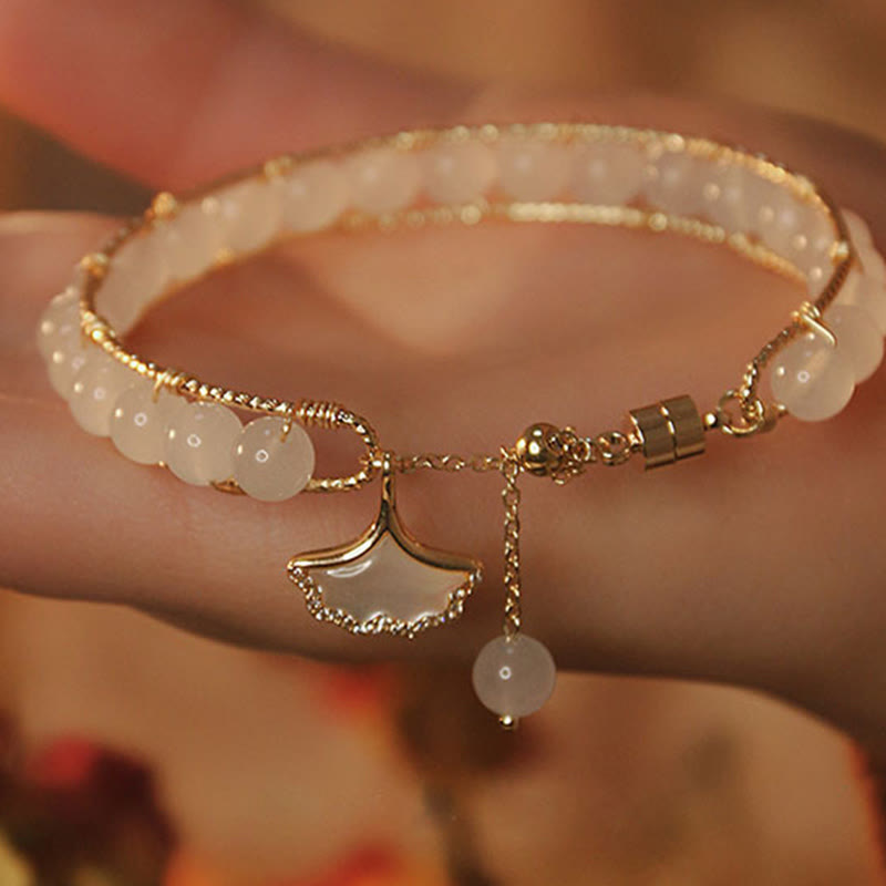 KarmaRipple's Ginkgo Leaf Jade Bead Fortune Bracelet p4