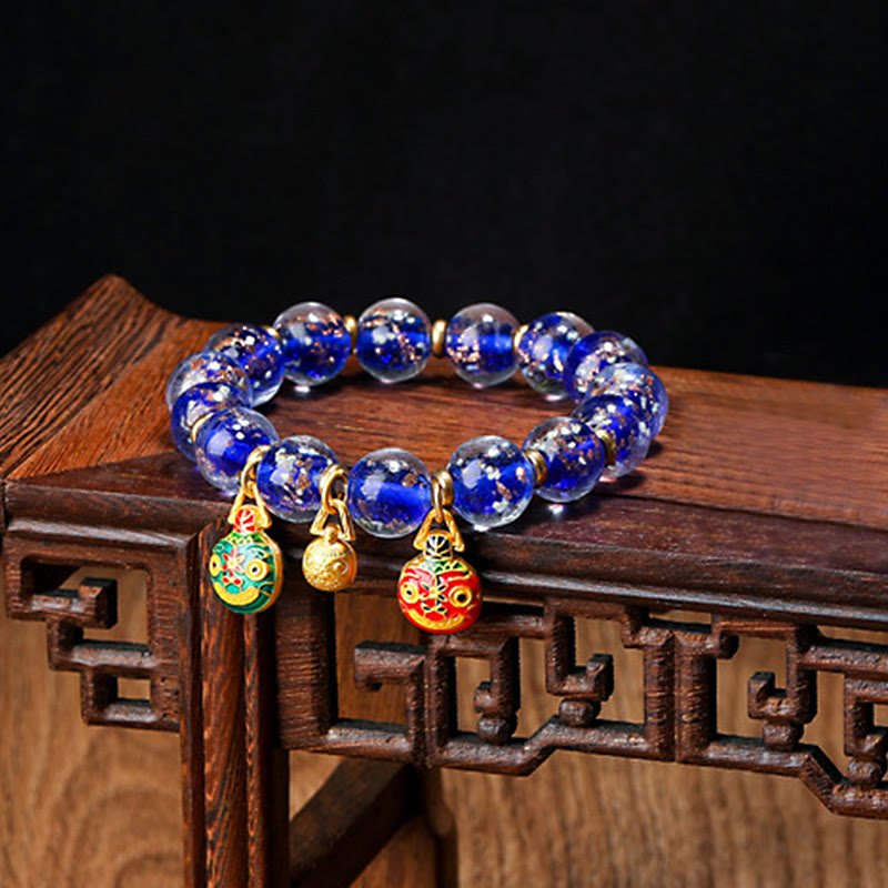 KarmaRipple's Gold Swallowing Beast Family Talisman Luminous Fluorescent Liuli Glass Bead Success Bracelet p68