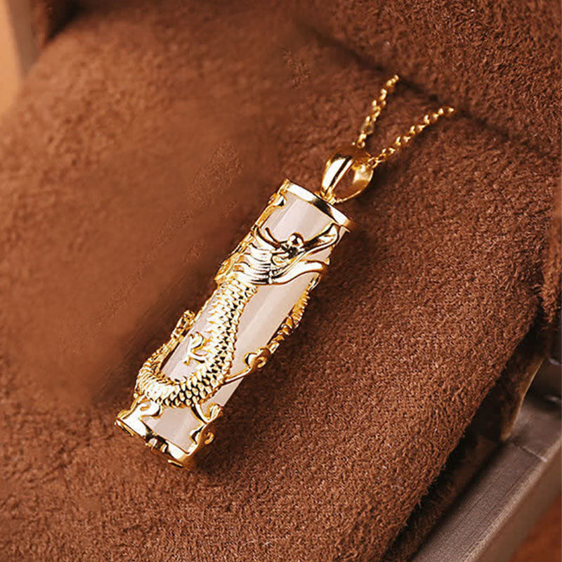 KarmaRipple's Jade Dragon Phoenix Bronze Blessing Balance Pendant Necklace p1