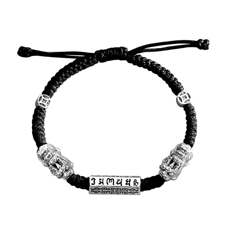 KarmaRipple's Double PiXiu Feng Shui Bronze Coin Om Mani Padme Hum String Bracelet p17