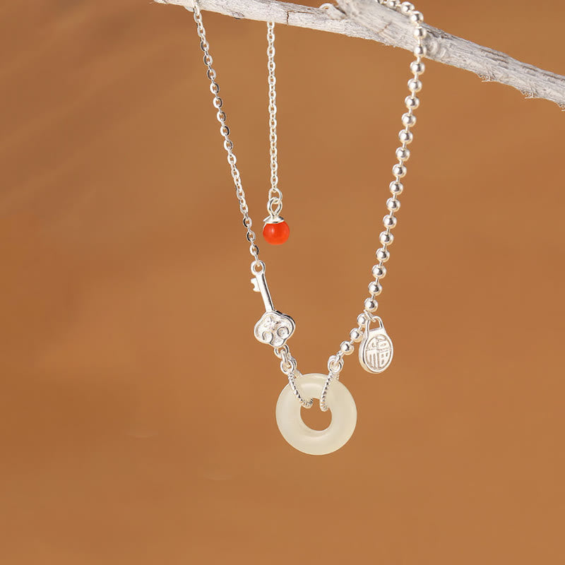 KarmaRipple's 925 Sterling Silver Hetian Jade Peace Buckle Fu Character Fortune Chain Bracelet p2