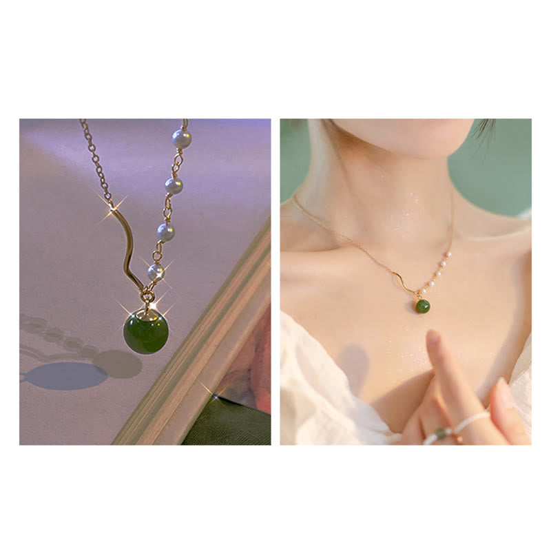 KarmaRipple's KarmaRipple's atural Hetian Jade Pearl Fortune Bead Pendant Necklace p13