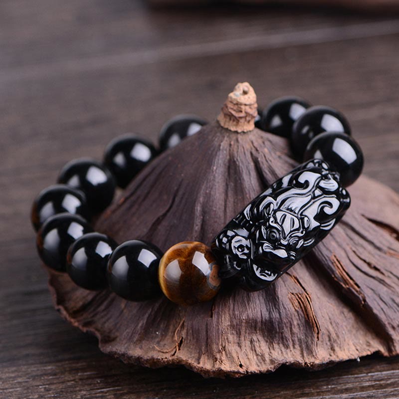 KarmaRipple's Authentic Black Obsidian PiXiu Tiger's Eye Strength Bracelet p16