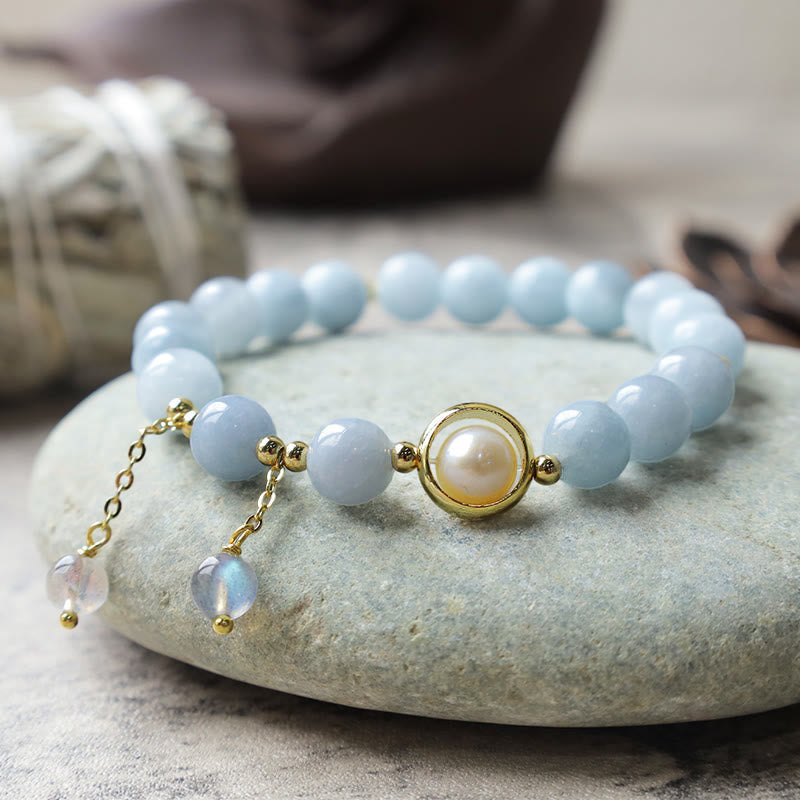 KarmaRipple's Aquamarine Pearl Balancing Moonstone Beadwork Talisman Bracelet p5