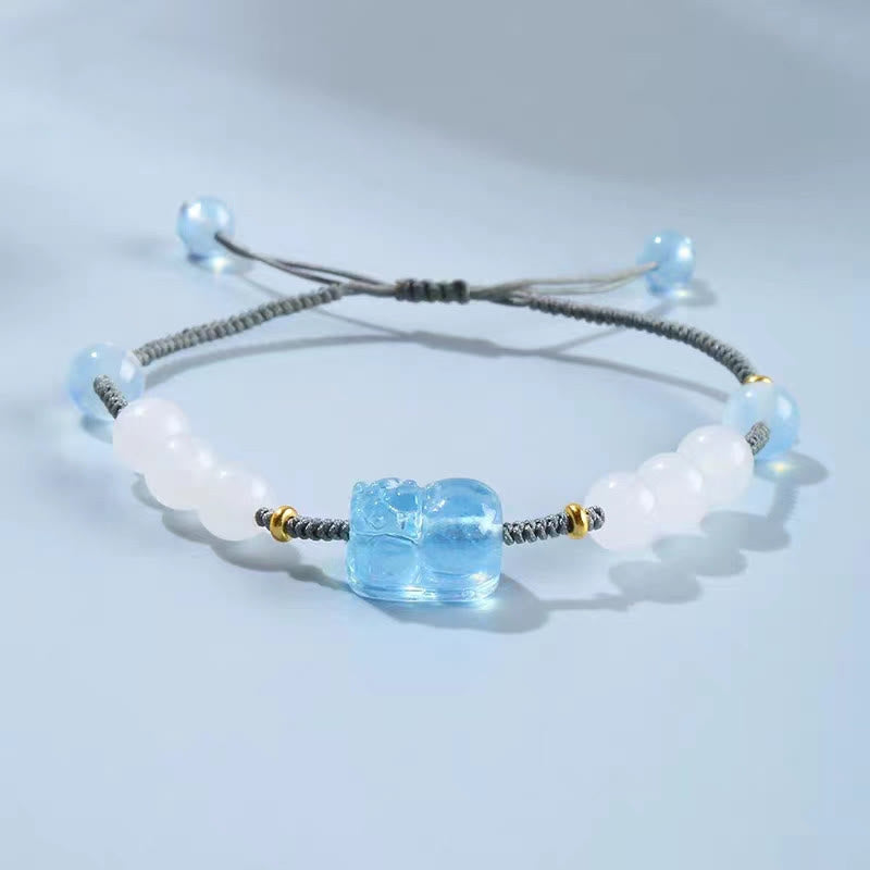 KarmaRipple's Authentic Aquamarine PiXiu Hetian Ivory Jade Balancing Bracelet p1