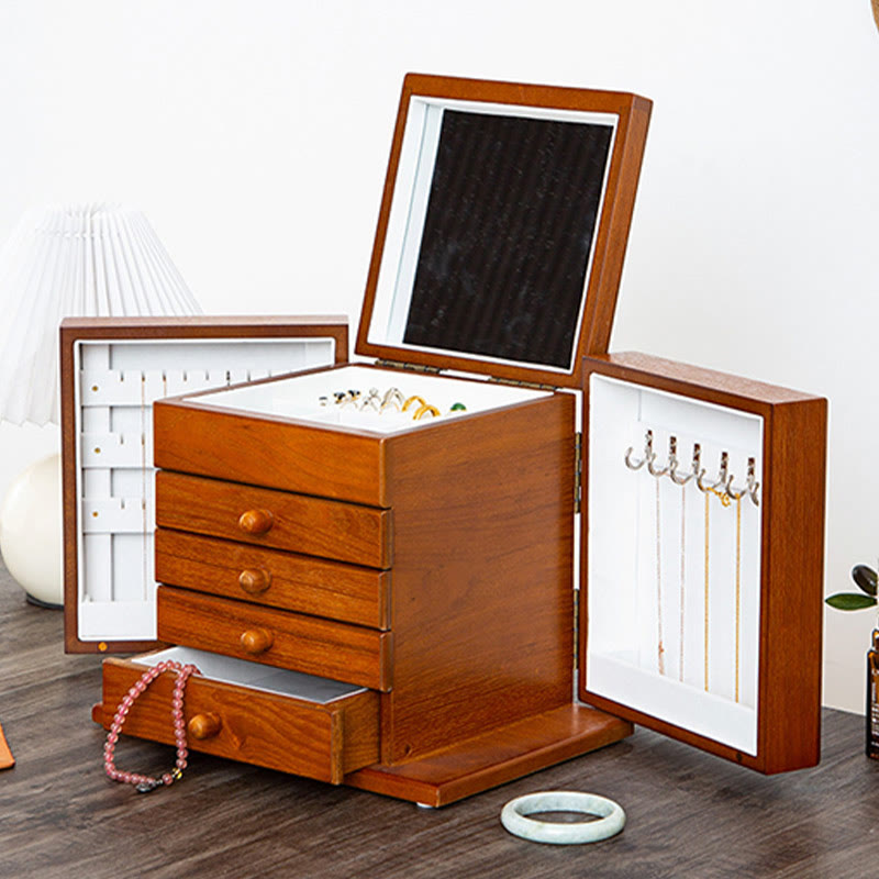 KarmaRipple's Vintage Large Capacity Wooden Jewelry Box Jewelry Storage Box With Mirror p23