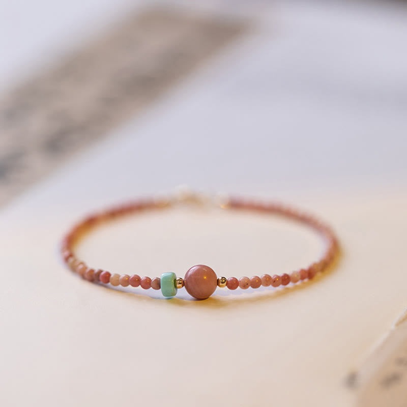 KarmaRipple's 14K Gold Plated Authentic Rhodonite Loving Energy Chain Bracelet p8