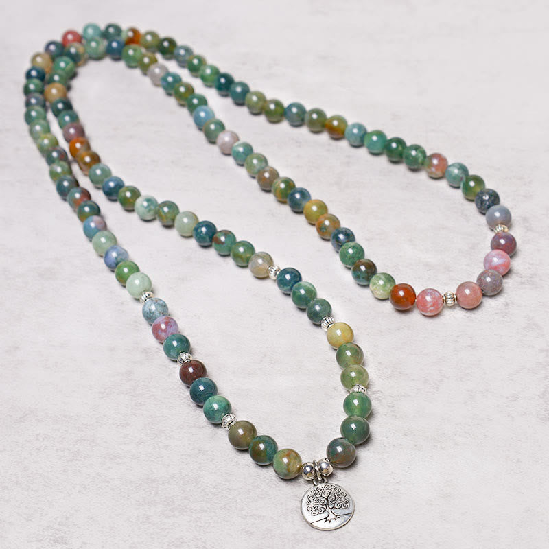 KarmaRipple's 108 Mala Beadwork Indian Agate Lotus OM Buddha Tree of life Positive Calm Bracelet p4