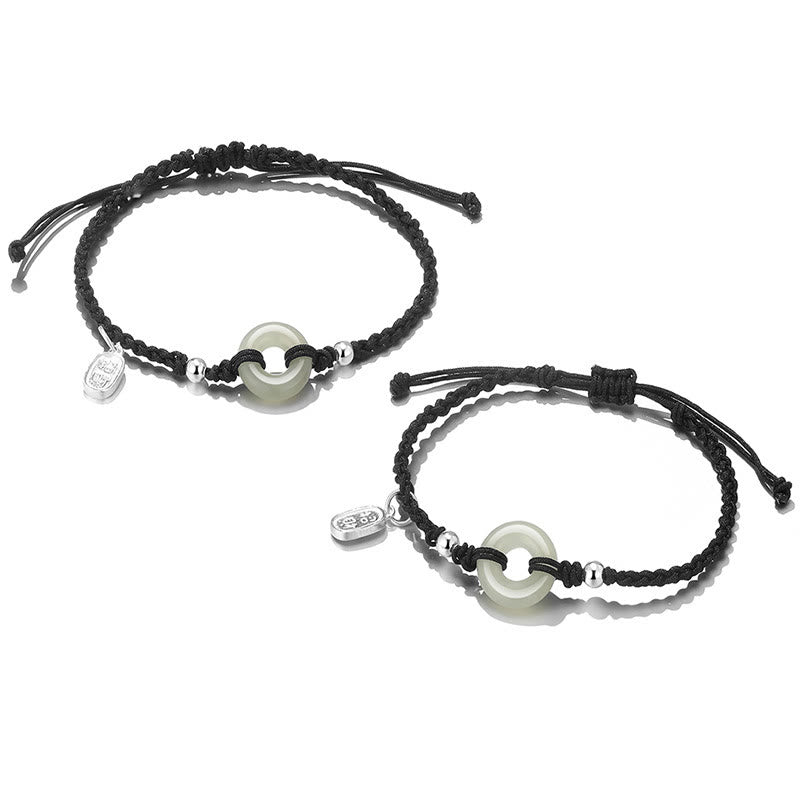KarmaRipple's 2Pcs Green Aventurine Ivory Jade Peace Buckle Fortune Woven Pair Bracelet p27