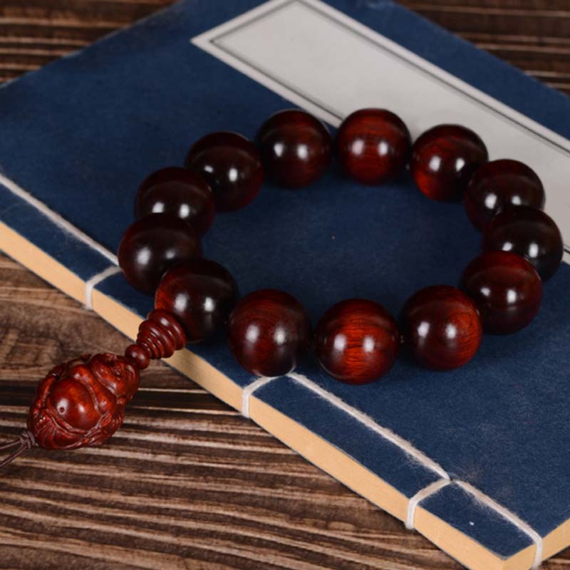 KarmaRipple's Small Leaf Red Sandalwood Laughing Buddha God of Wealth Protection Bracelet p19