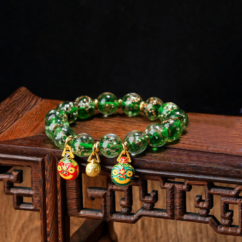 KarmaRipple's Gold Swallowing Beast Family Talisman Luminous Fluorescent Liuli Glass Bead Success Bracelet p52