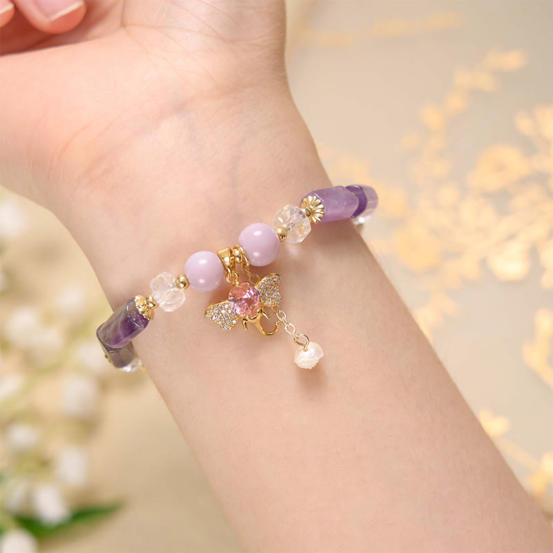 KarmaRipple's Amethyst Green Aventurine Strawberry Quartz Positive Elephant Talisman Bracelet p6