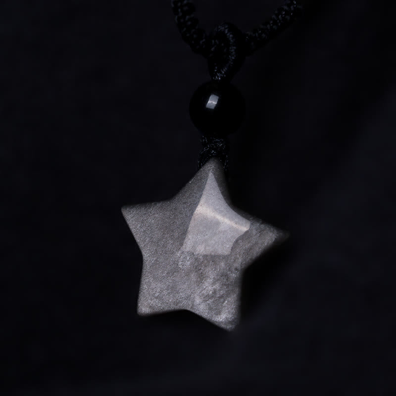 KarmaRipple's Authentic Silver Sheen Obsidian Star Crescent Moon Protection Pendant Necklace p7