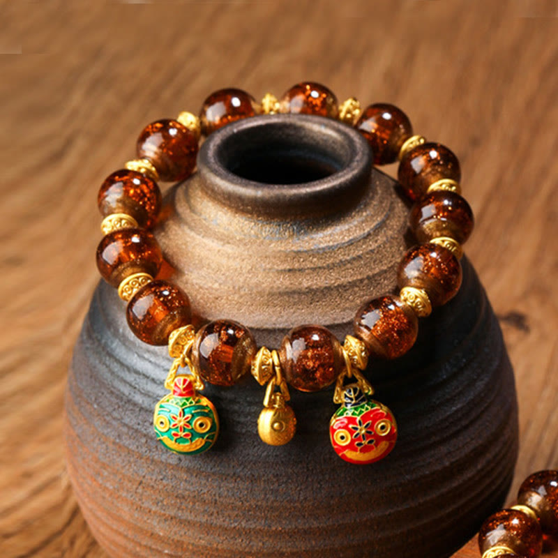 KarmaRipple's Gold Swallowing Beast Family Talisman Liuli Glass Bead Fortune Bracelet p45