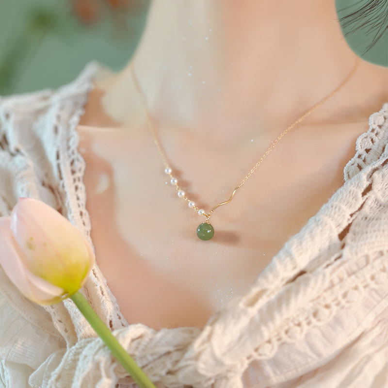 KarmaRipple's KarmaRipple's atural Hetian Jade Pearl Fortune Bead Pendant Necklace p8