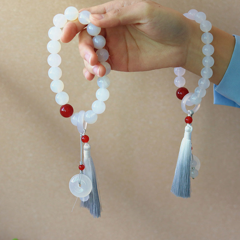 KarmaRipple's Ivory Agate Red Agate Fortune Wrist Mala Tassels Pocket Mala Car Decoration p4
