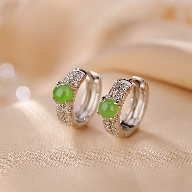 KarmaRipple's 925 Sterling Silver Round Cyan Jade Success Stud Earrings p2