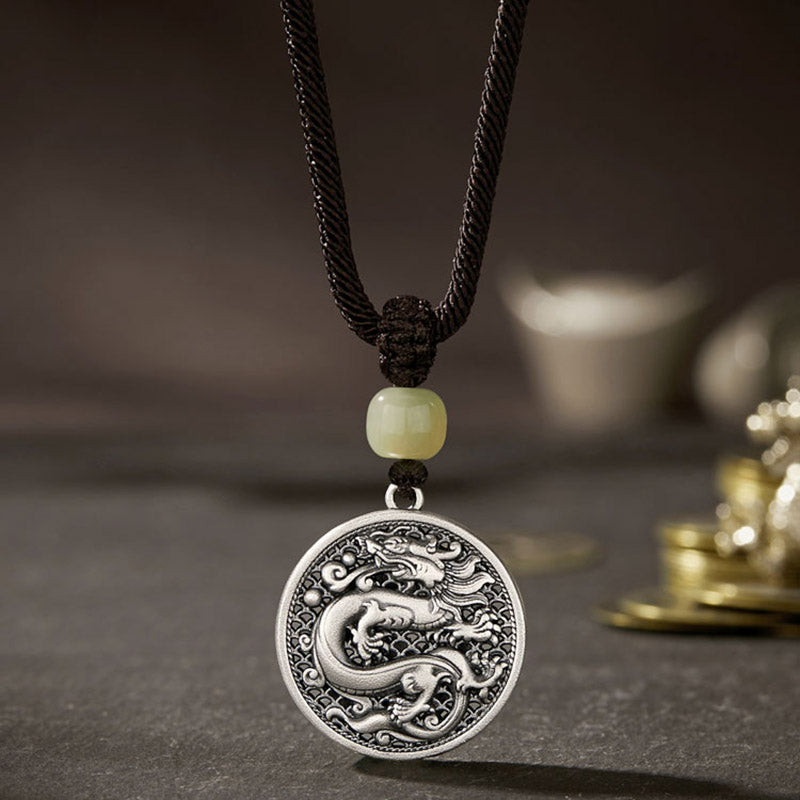 KarmaRipple's 999 Sterling Silver Year of the Dragon Fu Character Hetian Jade Success Pendant Necklace p3
