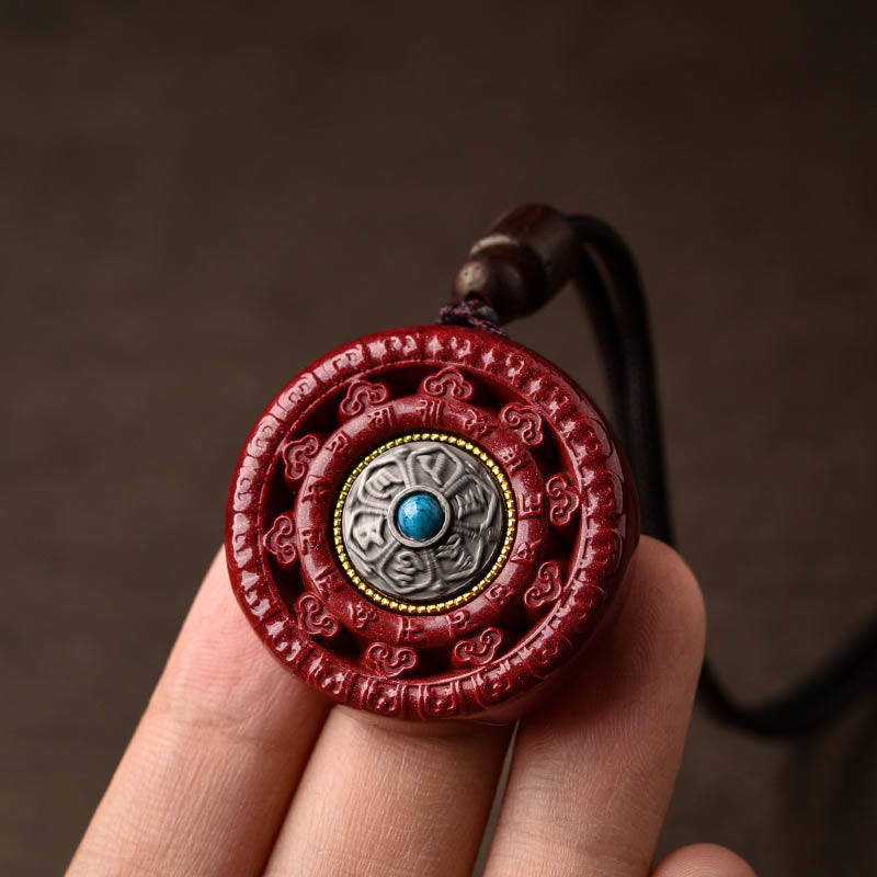 KarmaRipple's Cinnabar Om Mani Padme Hum Blessing Rotatable Pendant Necklace Key Chain p9