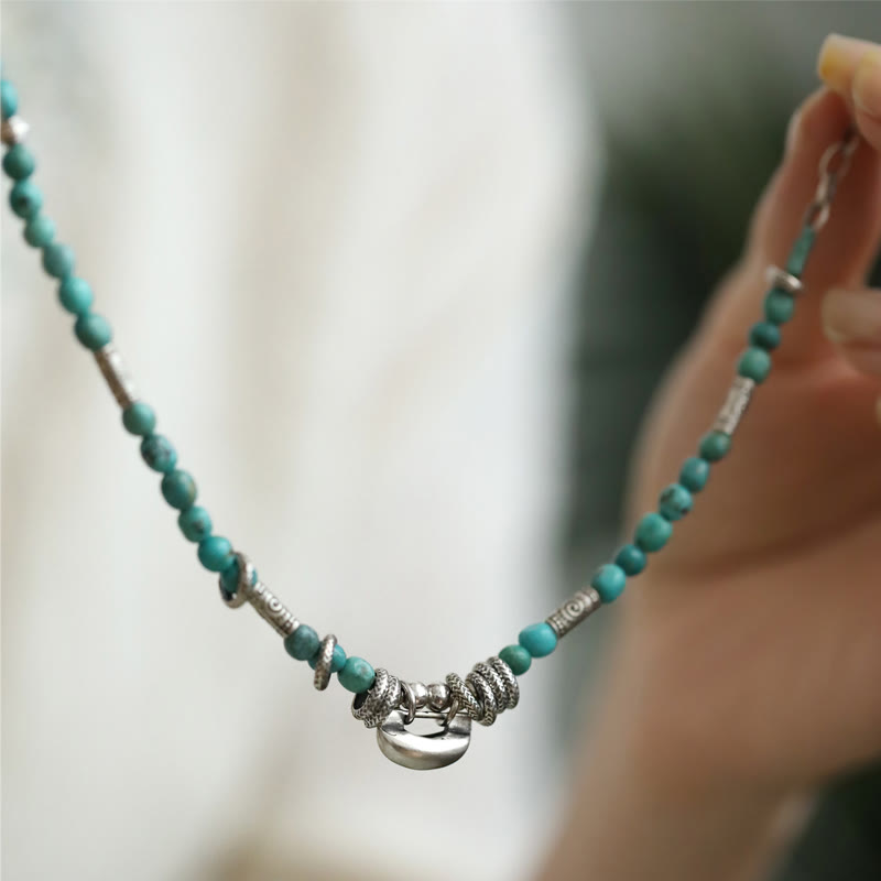 KarmaRipple's 925 Sterling Silver Turquoise Small Beadwork Chinese Lock Talisman Strength Anklet p2