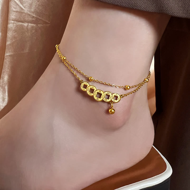 KarmaRipple's Bronze Coins Attract Wealth Titanium Steel Anklet p7