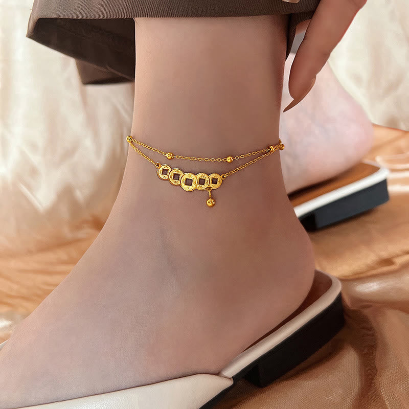 KarmaRipple's Bronze Coins Attract Wealth Titanium Steel Anklet p4