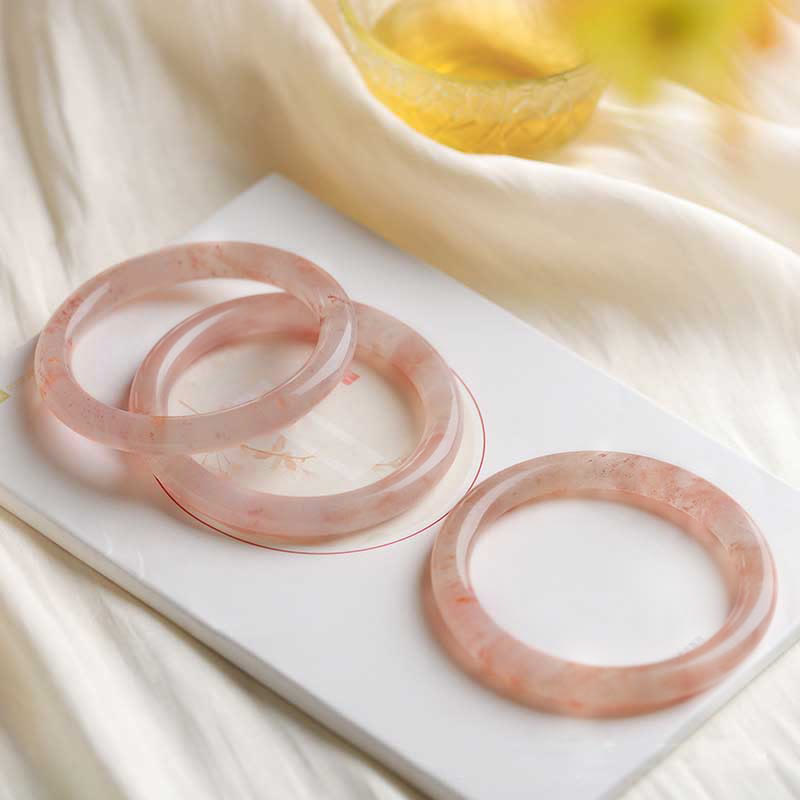 KarmaRipple's Pink Golden Silk Jade Wealth Fortune Bracelet Bangle p13