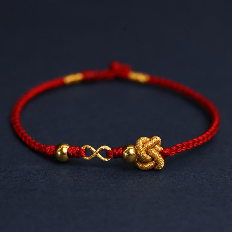 KarmaRipple's 999 Gold Mobius Infinite Love Fu Character Bronze Coin Protection Handmade Ultra-Thin Rope Bracelet p51