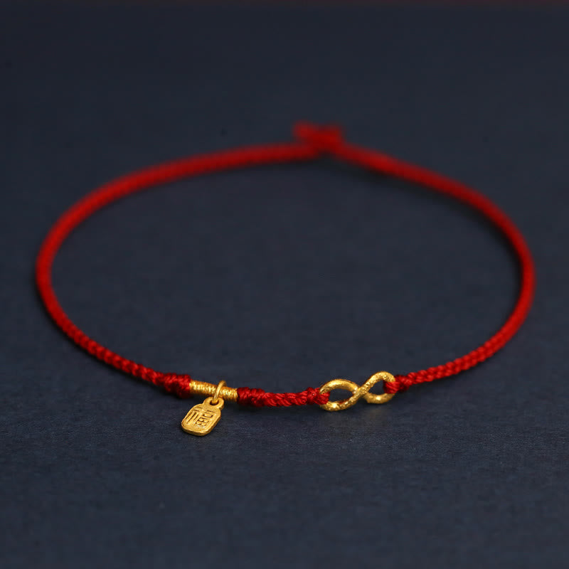 KarmaRipple's 999 Gold Mobius Infinite Love Fu Character Bronze Coin Protection Handmade Ultra-Thin Rope Bracelet p45