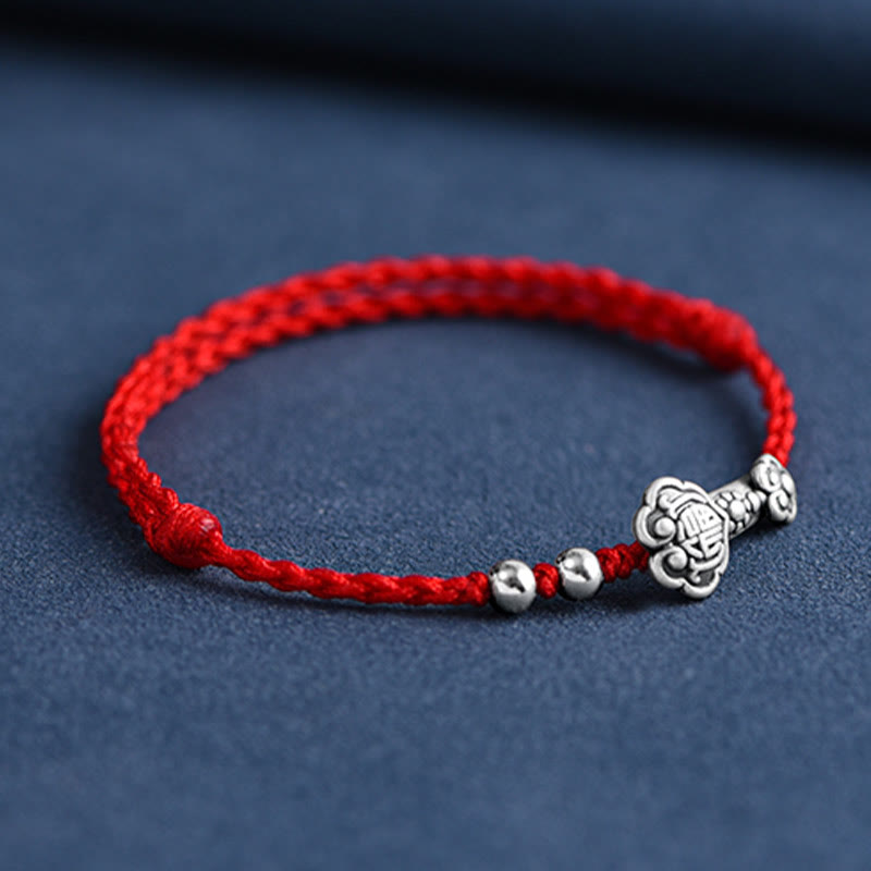 KarmaRipple's Handmade 999 Sterling Silver Fu Character Wish Ruyi Handle Fortune Rope Bracelet Anklet p14