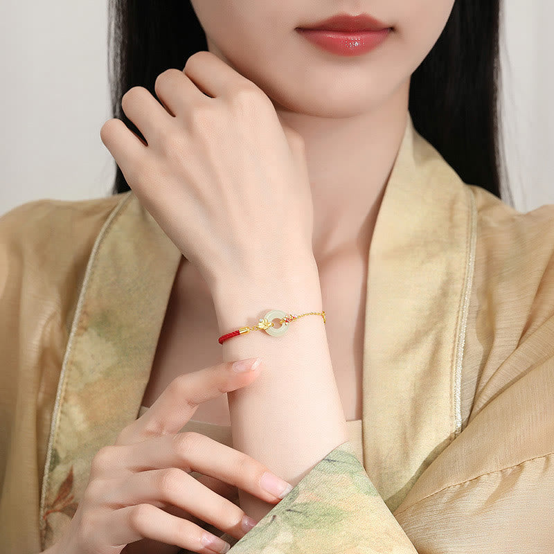 KarmaRipple's Handmade 925 Sterling Silver Hetian Jade Chinese Goldfish Peace Buckle?Red Rope Bracelet p4