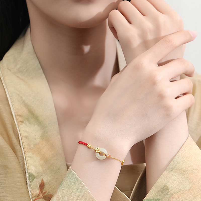 KarmaRipple's Handmade 925 Sterling Silver Hetian Jade Chinese Goldfish Peace Buckle?Red Rope Bracelet p5