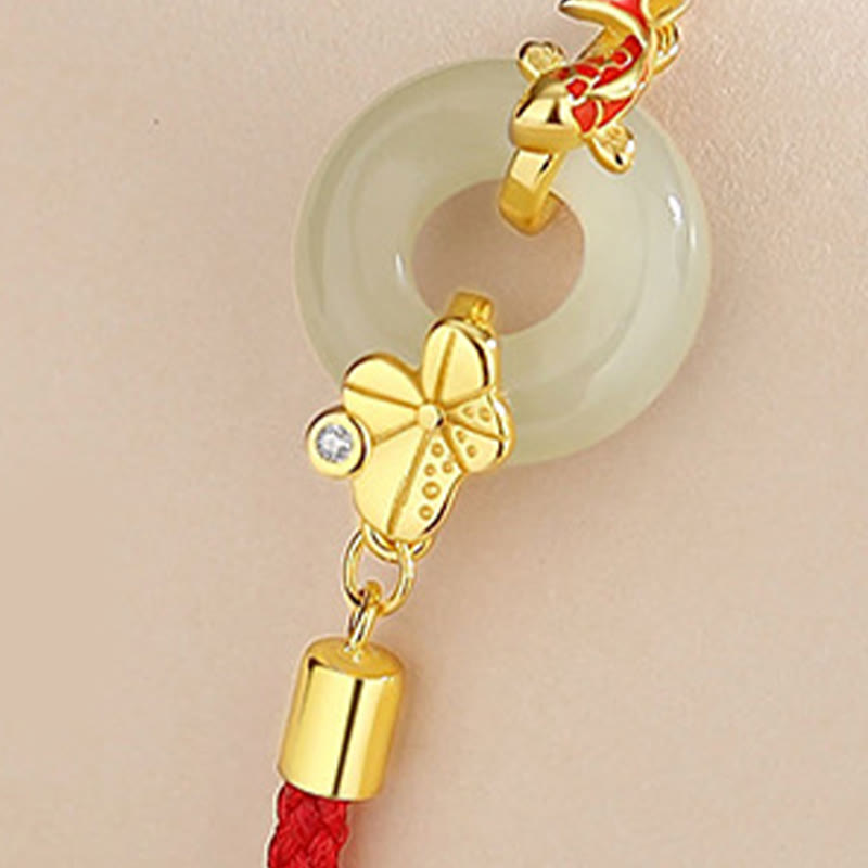 KarmaRipple's Handmade 925 Sterling Silver Hetian Jade Chinese Goldfish Peace Buckle?Red Rope Bracelet p10