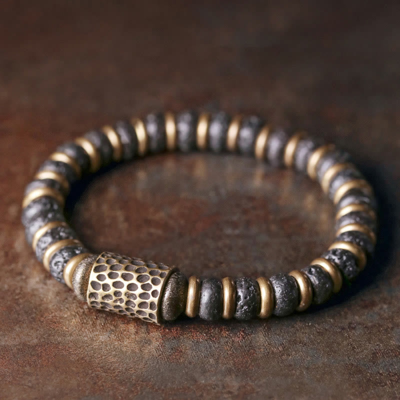 KarmaRipple's Vintage Lava Rock Beadwork Calm Bronze Bracelet p1