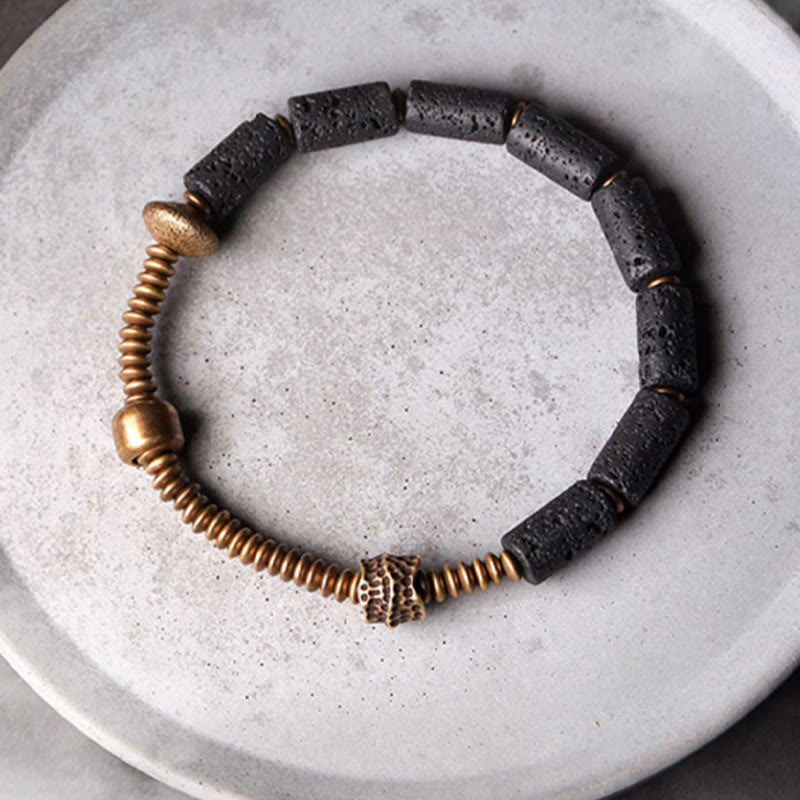 KarmaRipple's Fortune Wealth Black Lava Rock Beadwork Bronze Bracelet p5