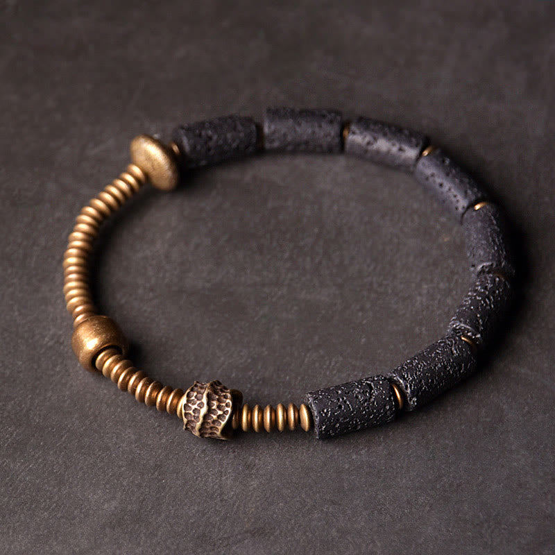 KarmaRipple's Fortune Wealth Black Lava Rock Beadwork Bronze Bracelet p10