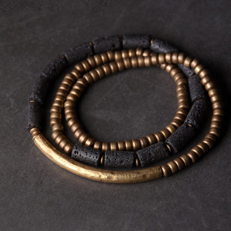 KarmaRipple's Vintage Lava Rock Bronze Beadwork Multi-layered Wrap Bracelet p1