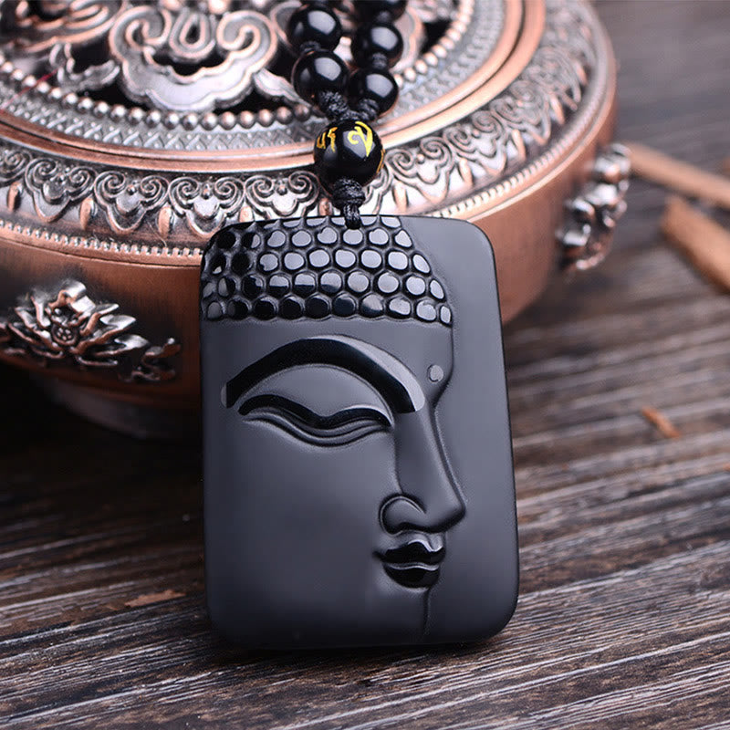 KarmaRipple's Authentic Black Obsidian Buddha Prayer Purification Fortune Necklace Pendant p3
