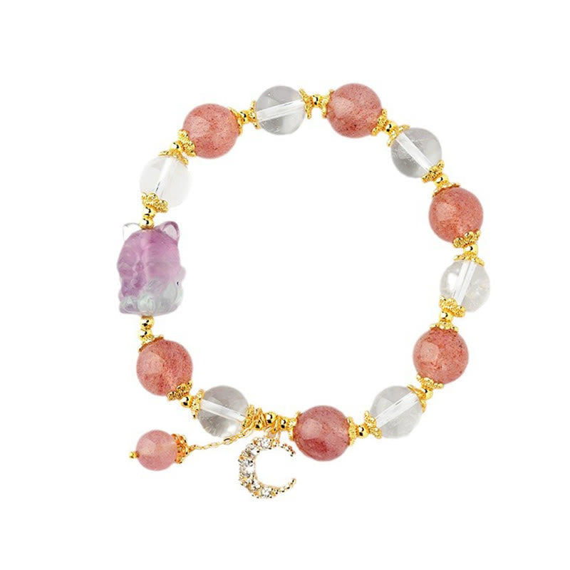 KarmaRipple's Authentic Ivory Strawberry Quartz Gemstone Balancing Love Nine Tailed Fox Moon Necklace Bracelet p8