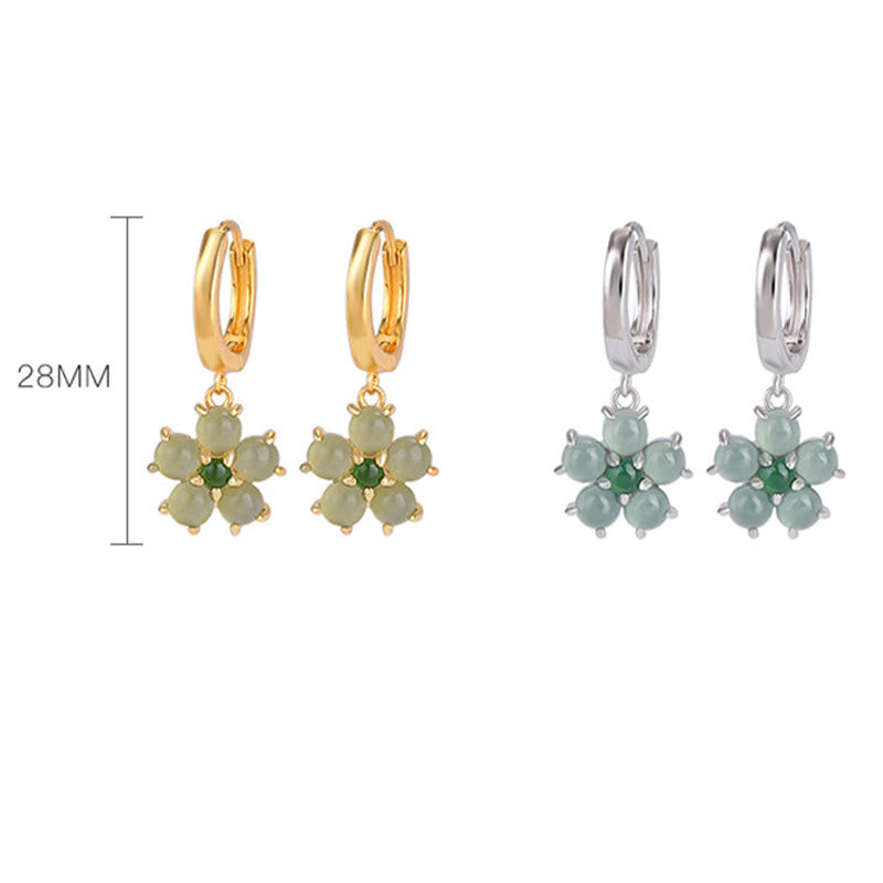KarmaRipple's 925 Sterling Silver Plated Gold Green Jade Flower Design Fortune Prosperity Earrings p11
