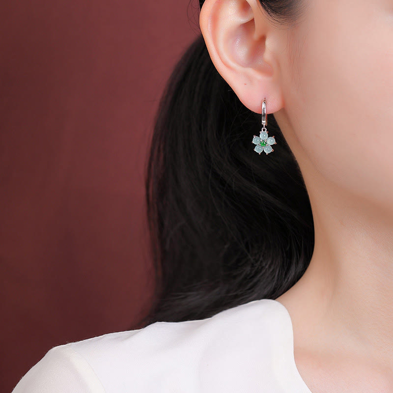 KarmaRipple's 925 Sterling Silver Plated Gold Green Jade Flower Design Fortune Prosperity Earrings p8