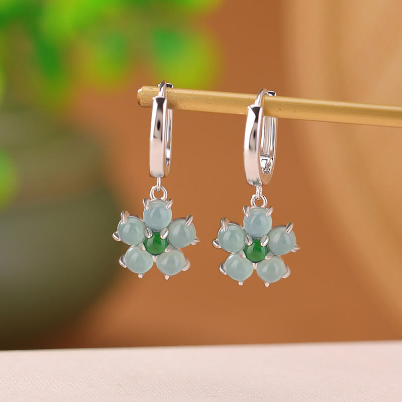 KarmaRipple's 925 Sterling Silver Plated Gold Green Jade Flower Design Fortune Prosperity Earrings p14