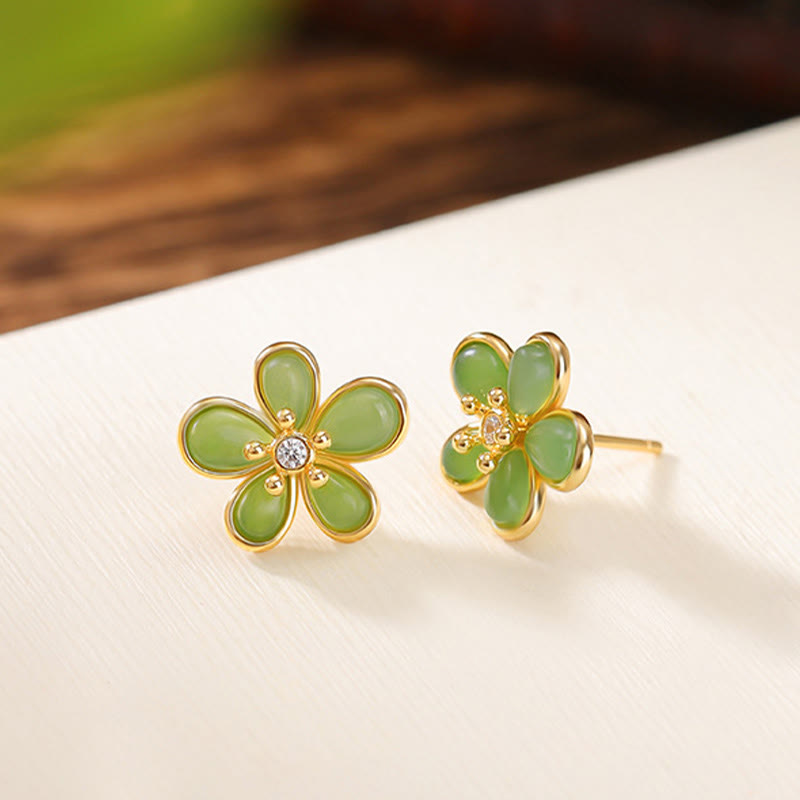 KarmaRipple's 925 Sterling Silver Hetian Jade Flower Design Abundance Fortune Earrings p2