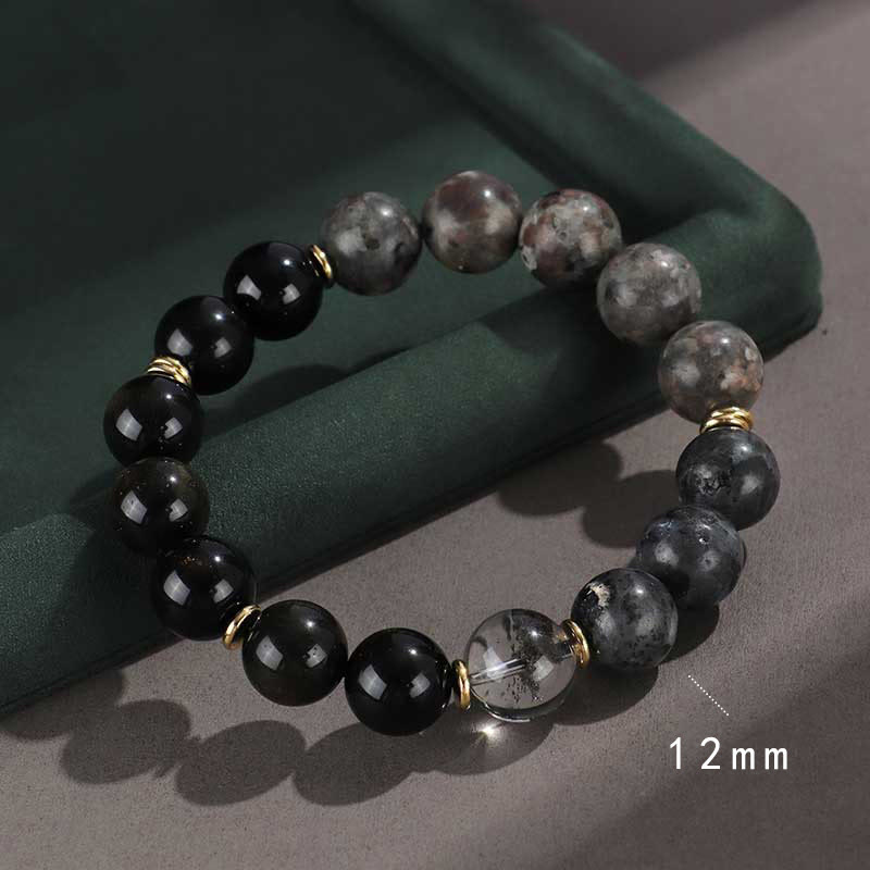 KarmaRipple's 925 Sterling Silver Black Onyx Gold Sheen Obsidian Lava Rock Tiger Eye Six True Words Wealth Protection Bracelet p2