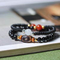 KarmaRipple's Ebony Sandalwood Green Sandalwood Dzi Bead Balance Calm Double Wrap Bracelet