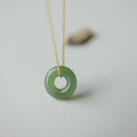 KarmaRipple's 925 Sterling Silver Plated Gold Hetian Jade Peace Buckle Pendant Necklace