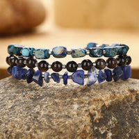 KarmaRipple's Emperor Stone Sodalite Gold Sheen Obsidian Balance Triple Wrap Bracelet