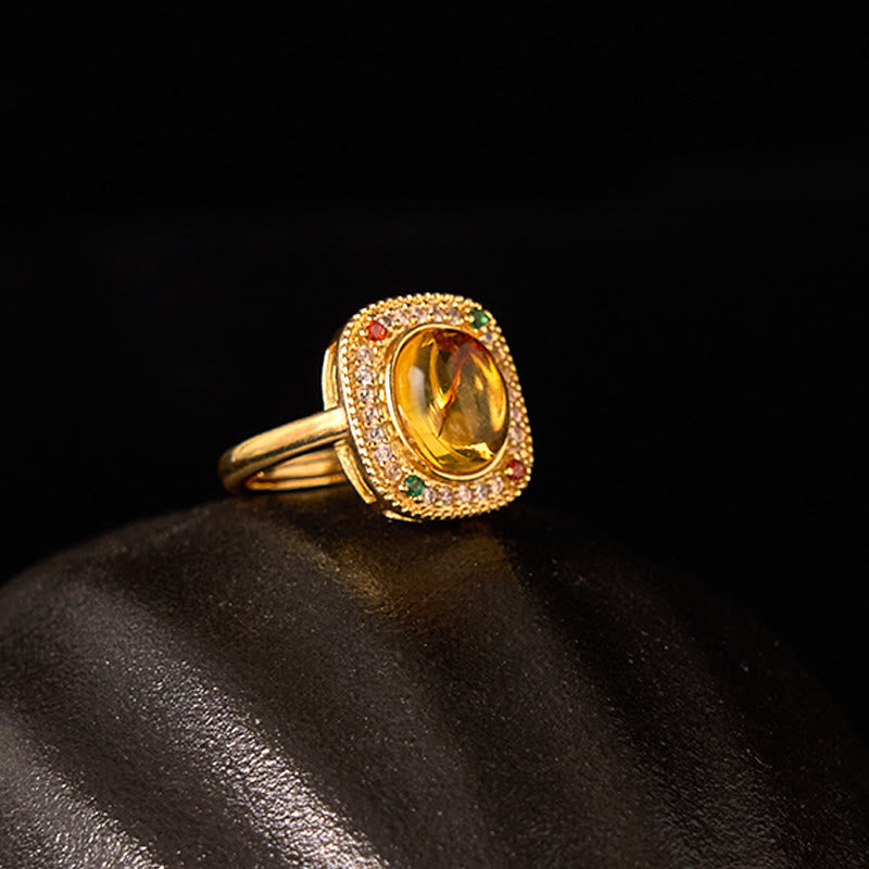 KarmaRipple's Authentic Amber Flower Square Support Full Diamond Confidence Ring p10