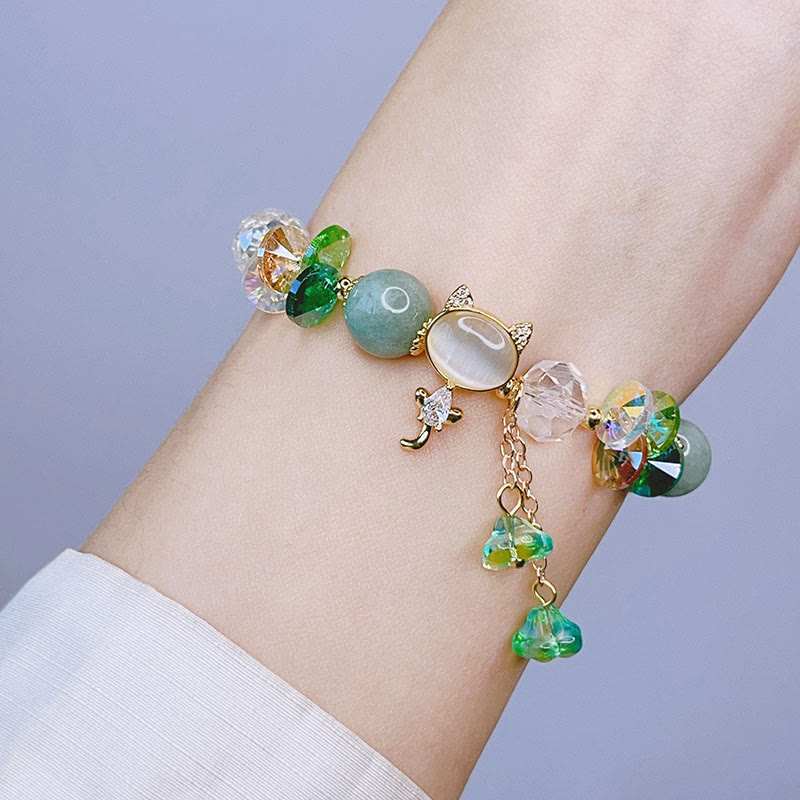 KarmaRipple's Amethyst Green Gemstone Red Gemstone Cat Balance Bracelet p14